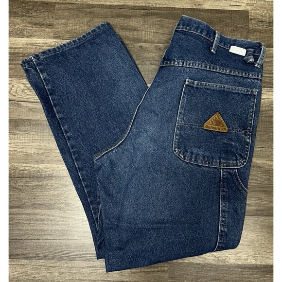Bulwark FR Jeans Mens 37x30 Blue Fire Resistant Carpenter Straight Work Denim - Picture 3 of 8